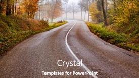  Presentation with foggy forest - Theme enhanced with curvy-road-in-beautiful-foggy background and a violet colored foreground