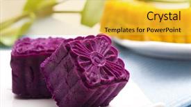 Presentation with potato - PPT theme enhanced with cusine - delicious purple potato cakes background and a yellow colored foreground