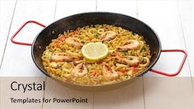  Presentation with seafood paella - PPT theme enhanced with cusine - fideua de marisco seafood pasta background and a gold colored foreground