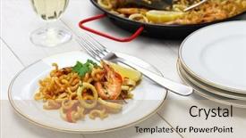  Presentation with seafood paella - Amazing slides having cusine - fideua de marisco seafood pasta backdrop and a coral colored foreground