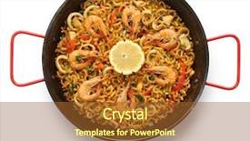  Presentation with seafood paella - Theme consisting of cusine - fideua de marisco seafood pasta background and a tawny brown colored foreground