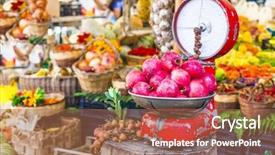  Presentation with agri market - Slide set featuring cusine - fruit market with old scales background and a coral colored foreground