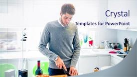  Presentation with cooking oils - Presentation theme consisting of cusine - handsome young man cooking background and a  colored foreground