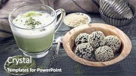  Presentation with matcha - Colorful theme enhanced with cusine - matcha energy balls from dates backdrop and a dark gray colored foreground