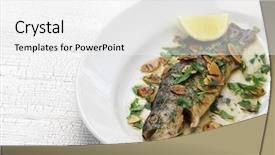  Presentation with trout - Beautiful PPT theme featuring cusine - trout meuniere amandine rainbow trout backdrop and a white colored foreground