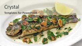  Presentation with rainbow loch - Colorful theme enhanced with cusine - trout meuniere amandine rainbow trout backdrop and a soft green colored foreground