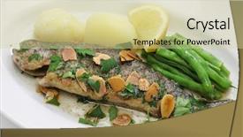  Presentation with trout - Theme having cusine - trout meuniere amandine rainbow trout background and a soft green colored foreground