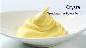  Presentation with pastry cream - Slide deck featuring custard - plate of vanilla pastry cream background and a sky blue colored foreground