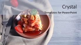 Presentation with pita bread on plate - Cool new PPT theme with custard apple - delicious bread pudding with strawberry backdrop and a  colored foreground