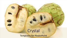  Presentation with fruit - Beautiful theme featuring custard apple - fresh cherimoya fruit annona cherimola backdrop and a yellow colored foreground