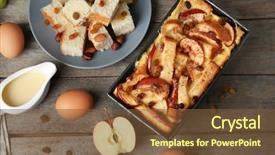  Presentation with pudding - Slide set consisting of custard apple - freshly baked bread pudding background and a tawny brown colored foreground