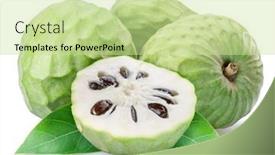  Presentation with fruit - Presentation design consisting of custard-apples-or-cherimoya-fruits background and a soft green colored foreground