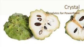  Presentation with cut - Presentation featuring custard apples whole and cut background and a cream colored foreground