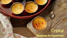  Presentation with creme caramel dessert - Beautiful PPT theme featuring custard creme caramel flan dessert backdrop and a  colored foreground