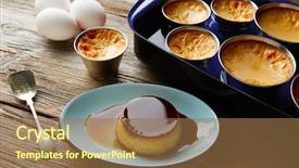  Presentation with dessert - Beautiful PPT theme featuring custard creme caramel flan dessert backdrop and a coral colored foreground