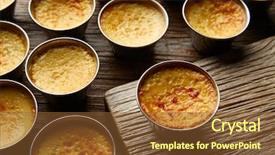  Presentation with creme caramel dessert - PPT theme having custard creme caramel flan dessert background and a  colored foreground