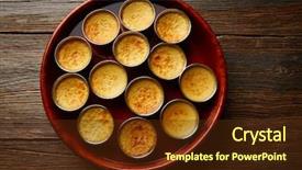  Presentation with creme caramel dessert - PPT layouts featuring custard creme caramel flan dessert background and a tawny brown colored foreground