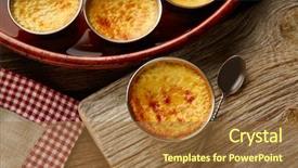  Presentation with creme caramel dessert - PPT theme consisting of custard creme caramel flan dessert background and a tawny brown colored foreground