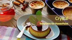  Presentation with dessert - Theme with custard creme caramel flan dessert background and a  colored foreground