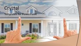  Presentation with photograph - Audience pleasing theme consisting of custom - female hands framing house drawing backdrop and a light gray colored foreground