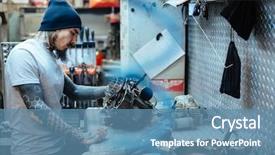  Presentation with motorcycle engine - Audience pleasing presentation theme consisting of custom cars - side view portrait of modern backdrop and a teal colored foreground