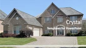  Presentation with garage car - Colorful PPT theme enhanced with custom cars - suburban brick home with arched backdrop and a gray colored foreground