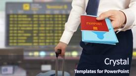  Presentation with passport - Slide deck having custom check - passport control traveling businessman handing background and a wine colored foreground
