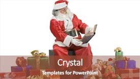  Presentation with santa claus holding scroll paper - Presentation design enhanced with custom check - real santa claus portrait checking background and a tawny brown colored foreground