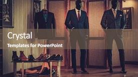  Presentation with tailor made - Presentation design with custom made shoes and suits background and a coral colored foreground