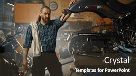  Presentation with custom - Slide deck featuring custom-motorcycles-mechanic-resting-drinking background and a tawny brown colored foreground