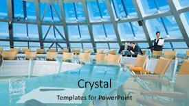  Presentation with conference table microphones - Theme featuring customary conference room glassy table background and a light blue colored foreground