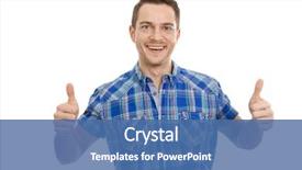  Presentation with electronics labb man - Colorful slide set enhanced with happy customer - laughing man showing alright backdrop and a ocean colored foreground