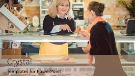  Presentation with cheese - Theme enhanced with customer-and-shop-clerk background and a coral colored foreground