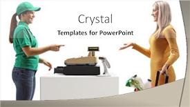  Presentation with customer perception - PPT theme consisting of customer-at-a-cash-register background and a white colored foreground