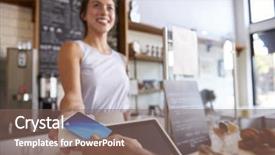  Presentation with coffee shop - Presentation design having customer at coffee shop pays background and a violet colored foreground