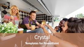  Presentation with burger - PPT theme featuring customer at food truck background and a coral colored foreground