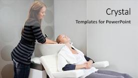  Presentation with hair salon - Presentation design with customer before haircut at beauty background and a light gray colored foreground