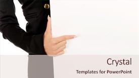  Presentation with empty - Theme with customer blank face - businesswoman pointing on empty banner background and a  colored foreground
