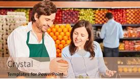  Presentation with supermarket - Colorful presentation enhanced with customer-buying-vegetables backdrop and a coral colored foreground