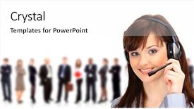 Presentation with call center software - PPT layouts having customer care - call center operator with headset background and a white colored foreground