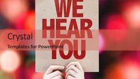  Presentation with hear - Amazing PPT theme having customer care - we hear you card backdrop and a red colored foreground