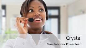  Presentation with ways working - Colorful PPT theme enhanced with customer care - young woman working backdrop and a white colored foreground