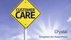  Presentation with crm - Colorful PPT theme enhanced with customer care road sign backdrop and a sky blue colored foreground