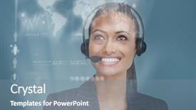  Presentation with futuristic - Colorful slide set enhanced with customer center - happy pretty businesswoman looking backdrop and a seafoam green colored foreground