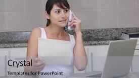  Presentation with earn money for shopping online - Slide set with customer complain - woman shopping online talking background and a  colored foreground