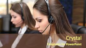  Presentation with call center performance reporting - Presentation design having customer complaints - call center operators at work background and a tawny brown colored foreground