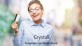  Presentation with credit card - PPT layouts featuring customer delight - young african american girl holding background and a light blue colored foreground
