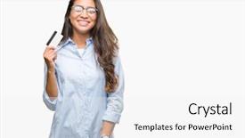  Presentation with young business woman smile show - Beautiful theme featuring customer delight - young arab woman holding credit backdrop and a  colored foreground