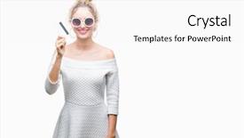  Presentation with blonde holding magnifying glass - Amazing theme having customer delight - young beautiful blonde woman holding backdrop and a  colored foreground