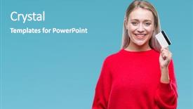  Presentation with blonde holding magnifying glass - Presentation with customer delight - young blonde woman holding credit background and a  colored foreground